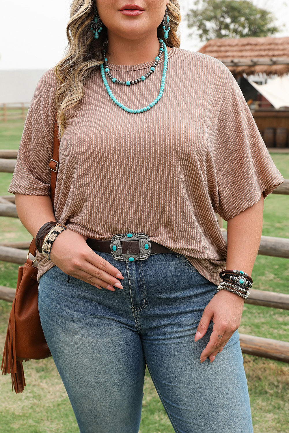 Smoke Orange Ribbed Plus Size Knit T Shirt