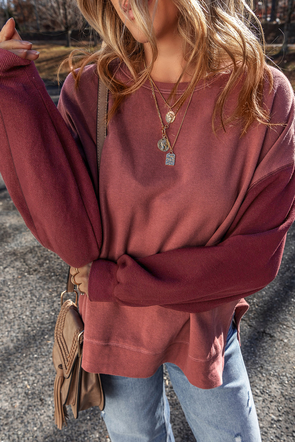 Mineral Red Patchwork Pullover Sweatshirt