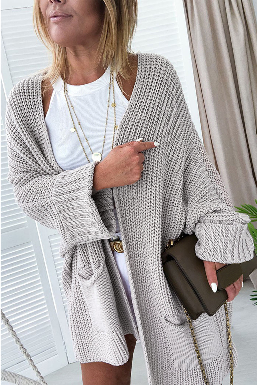 Gray Oversized Fold Over Cardigan