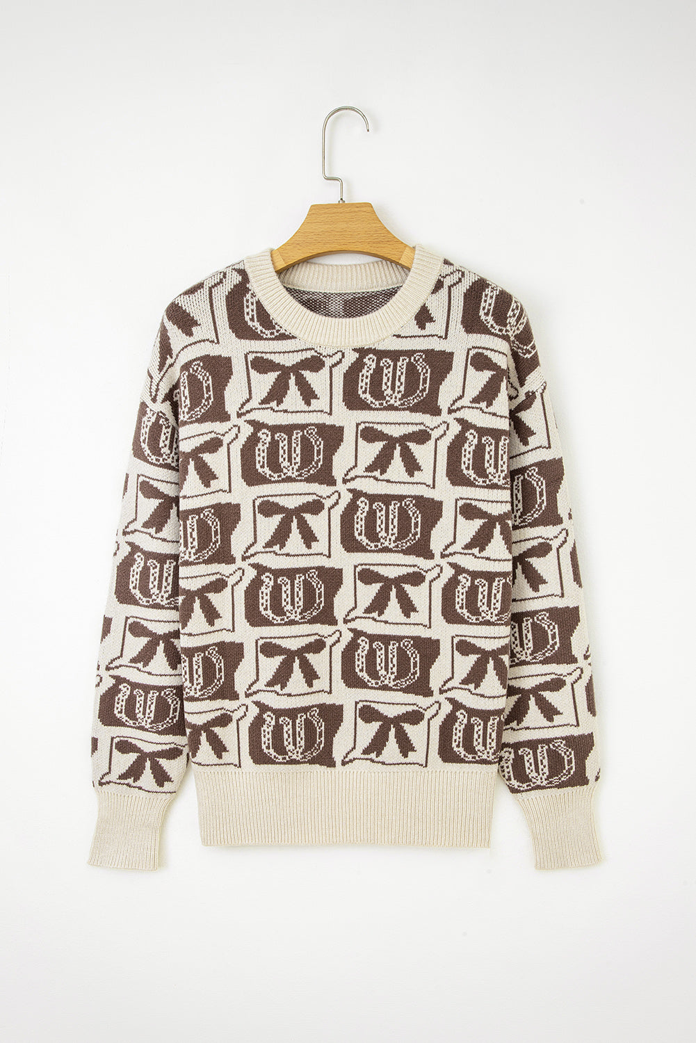 Brown Bows & Horseshoes Western Print Sweater