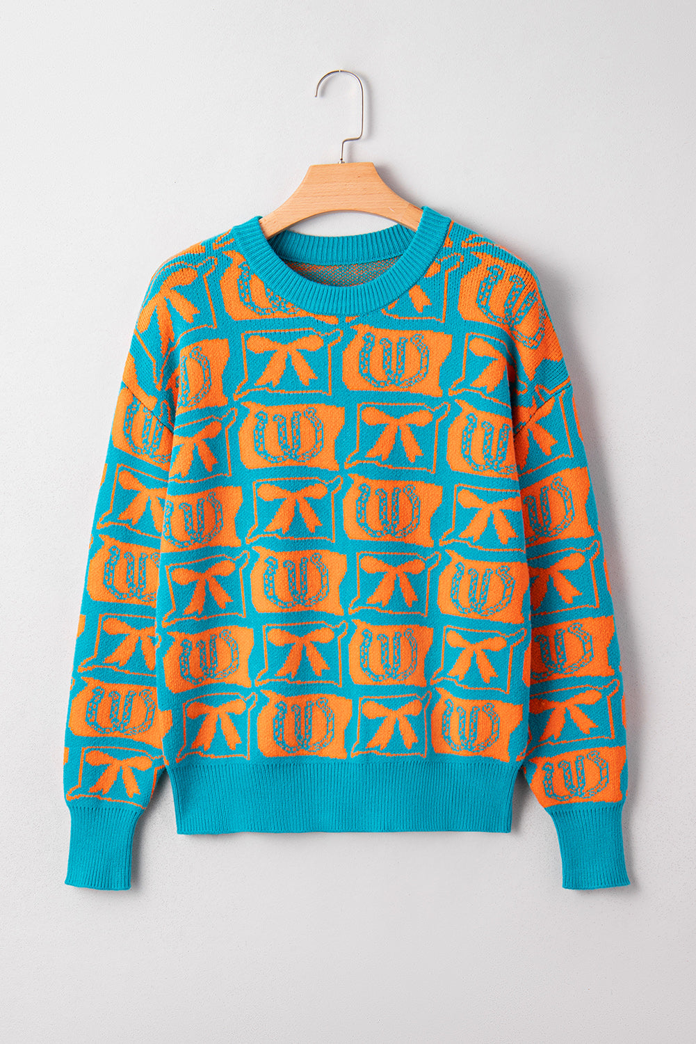 Light Blue Bows & Horseshoes Pattern Sweater
