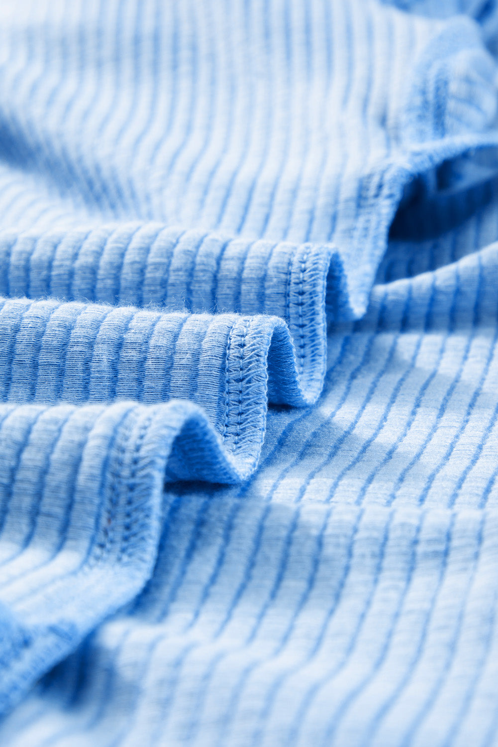 Light Blue Plus Size Ribbed Long Sleeve Top and Shorts Set