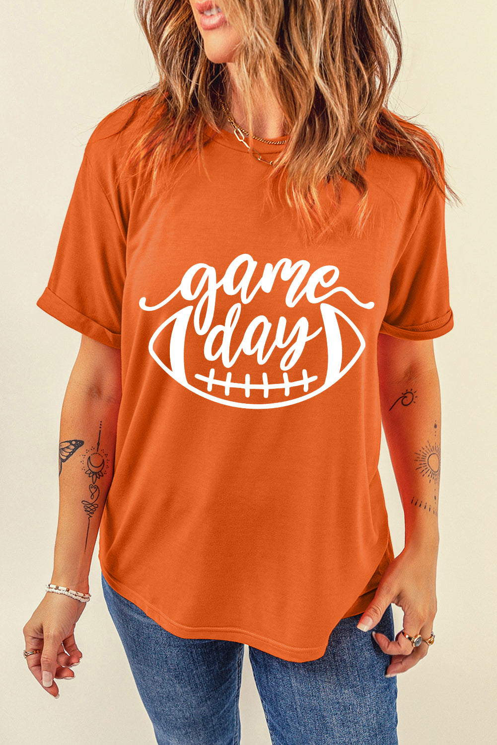 Orange ‘game day’ Football Print T-Shirt