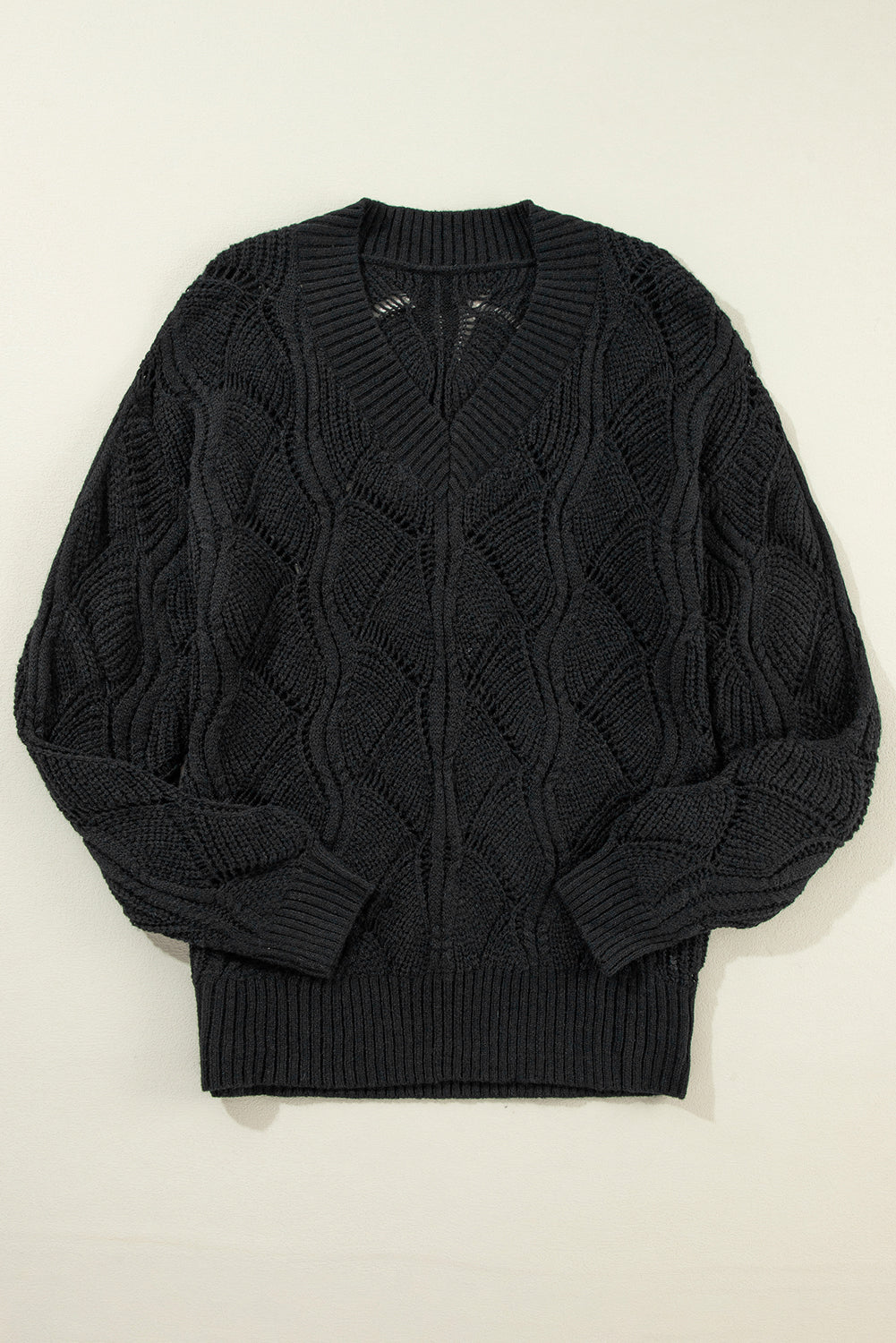 Black Hollow Out Knit Sweater