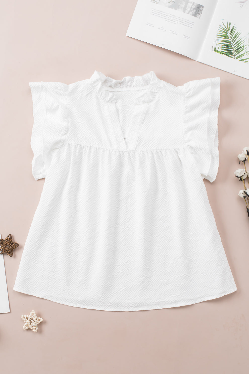 White Flutter Sleeve Top