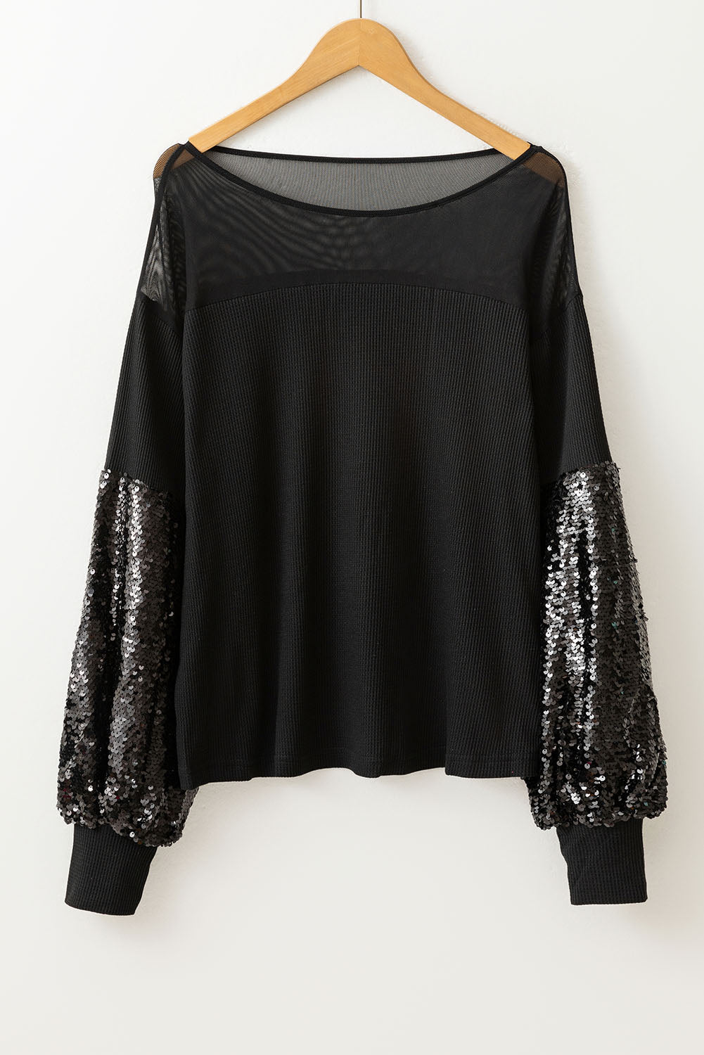 Black Sequin Sleeve Blouse