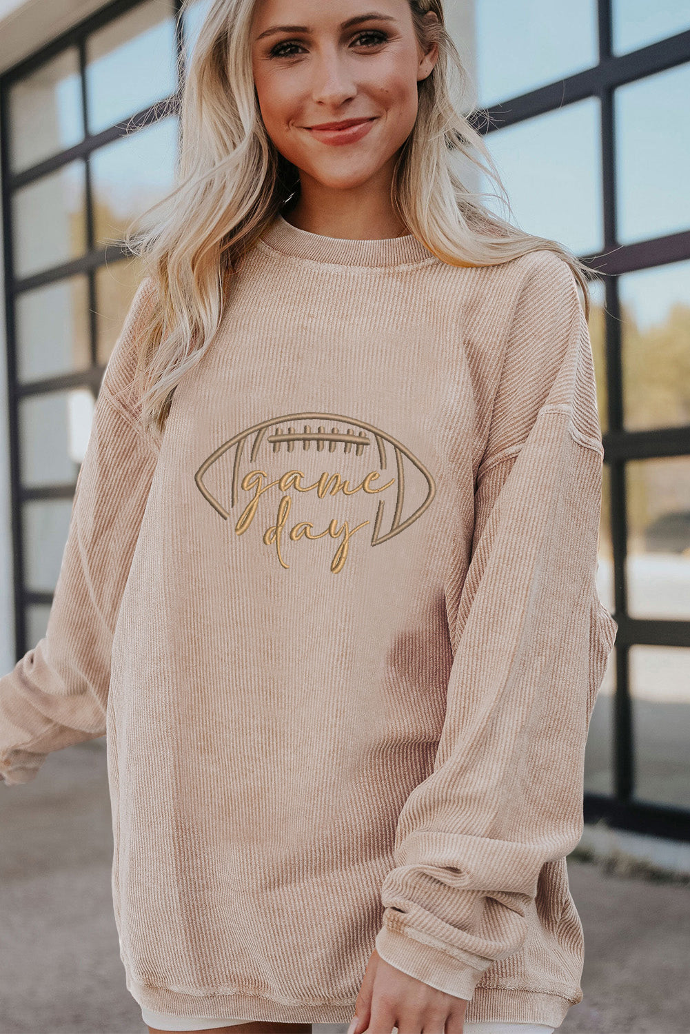 Apricot ‘Game Day’ Embroidered Corduroy Sweatshirt