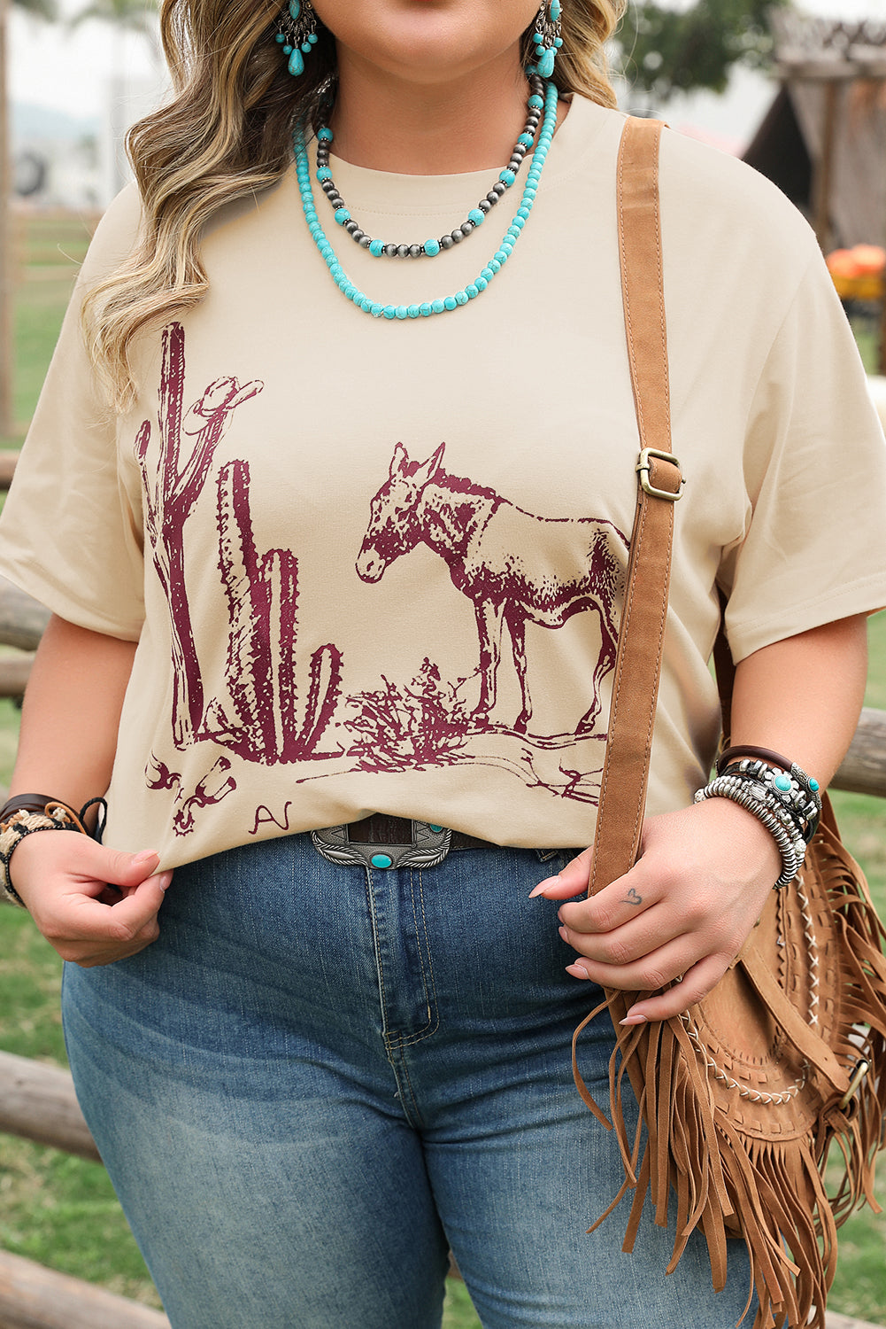 Western Burro Cactus Crew Neck Graphic Tee