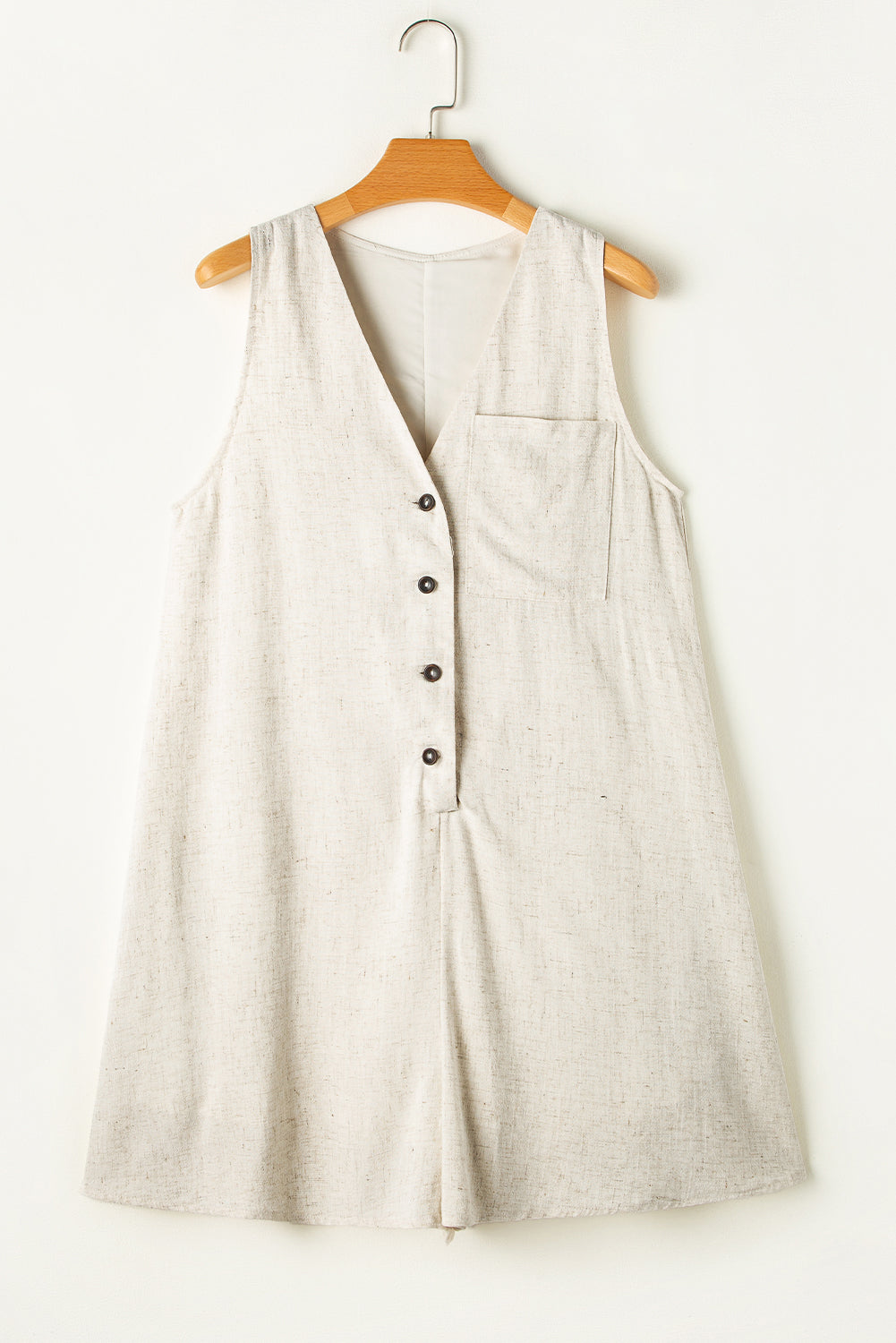 Beige Sleeveless V Neck Romper