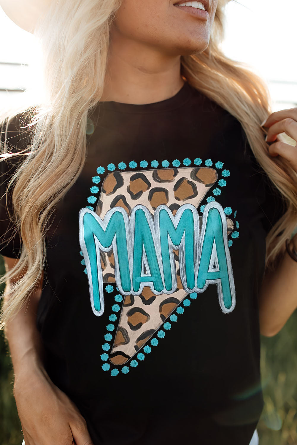 Black Western ‘MAMA’ Leopard Lightning Graphic Tee