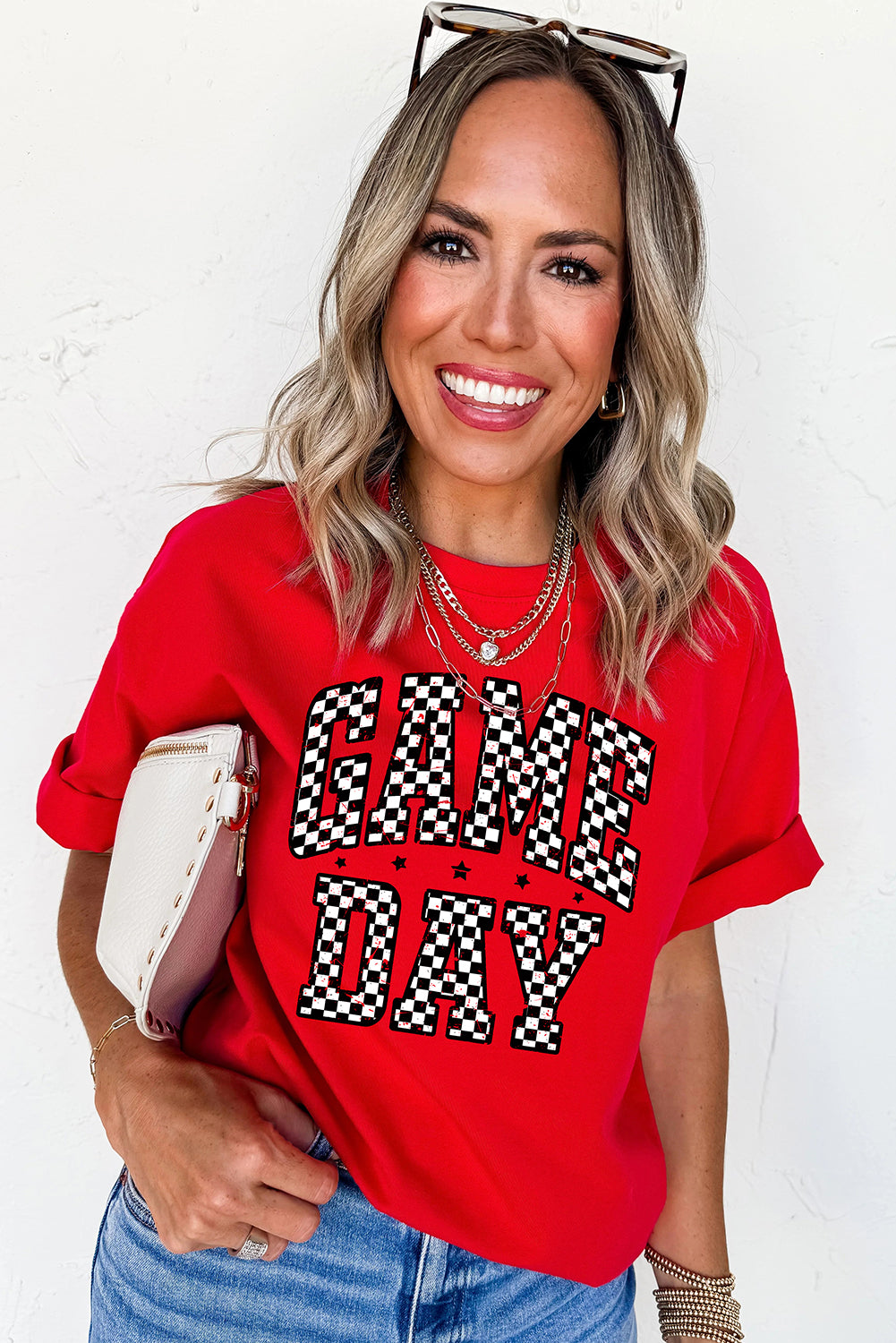 Red Checkered ‘Game Day’ T Shirt