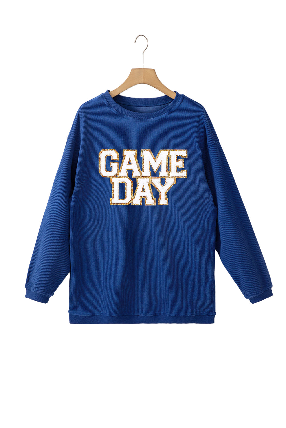 Dark Blue ‘GAME DAY’ Glitter Detail Ribbed Sweatshirt