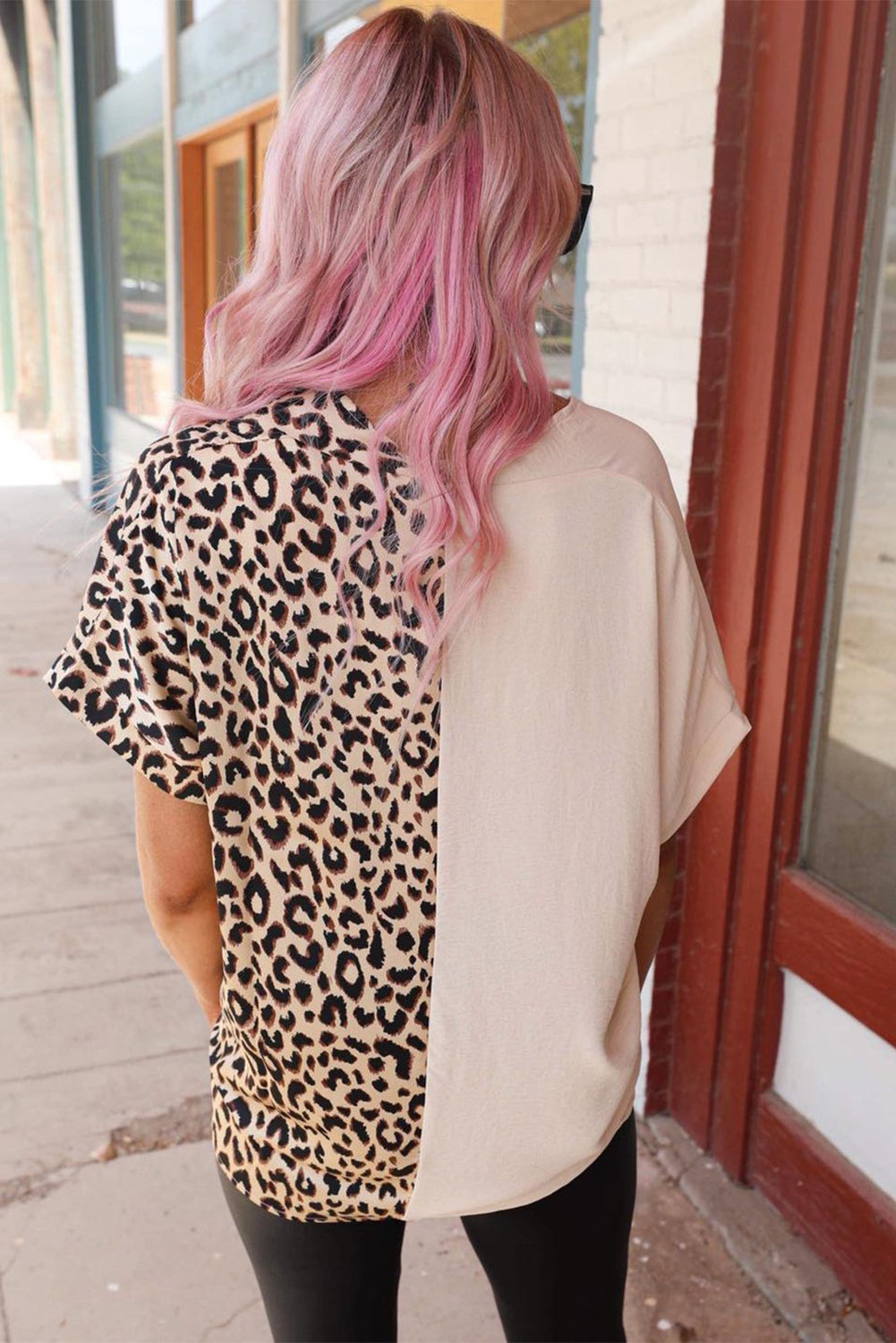 Contrast Leopard Block Blouse