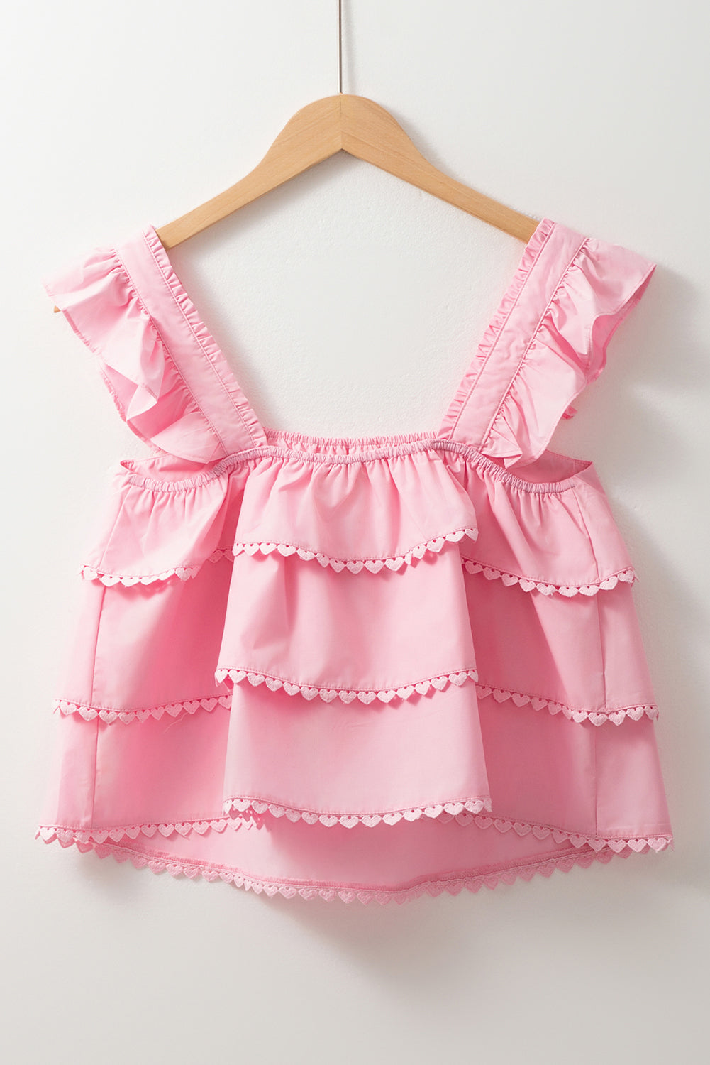 Pink Tiered Heart Trim Square Neck Top