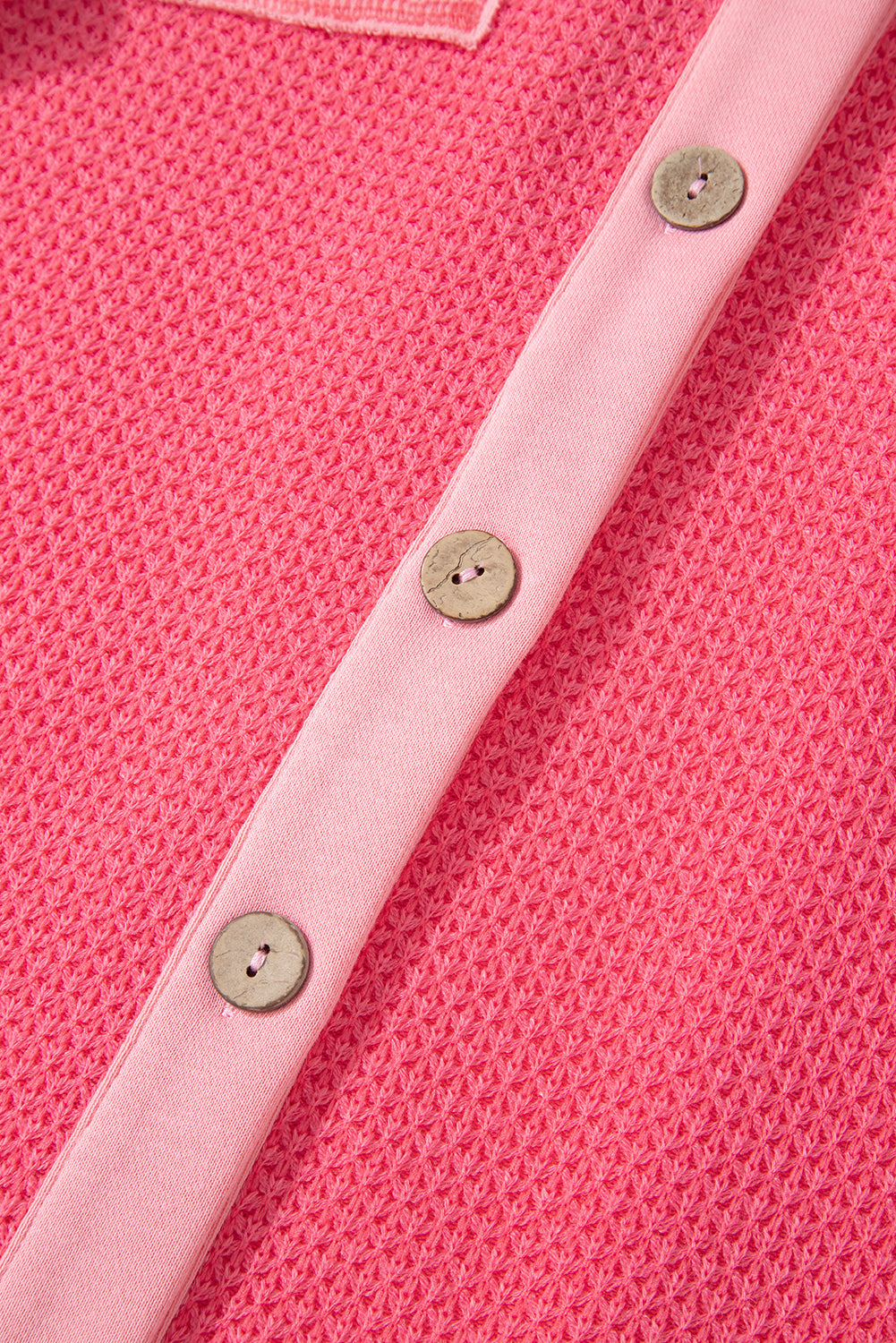 Pink Two Tone Contrast Waffle Knit Shacket