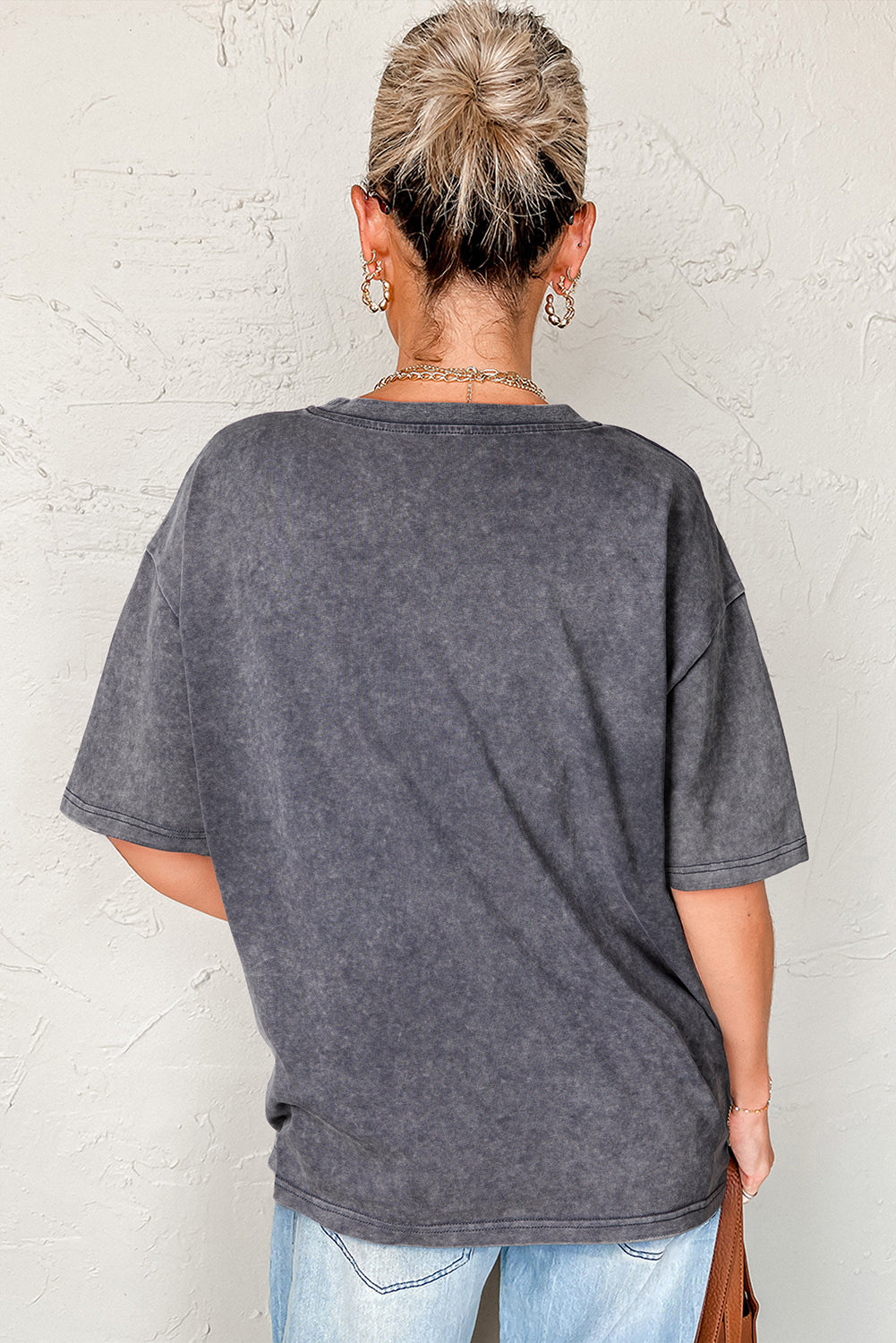 Grey ‘TEXAS’ Steer Head Mineral Wash Oversized T Shirt