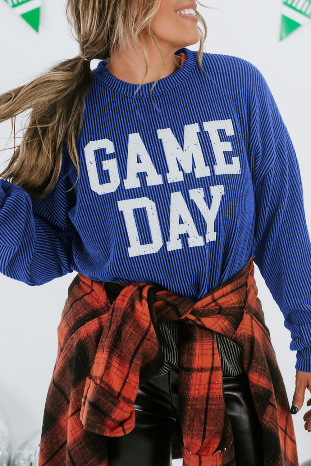 Blue Corded ‘GAME DAY’ Graphic Long Sleeve Top
