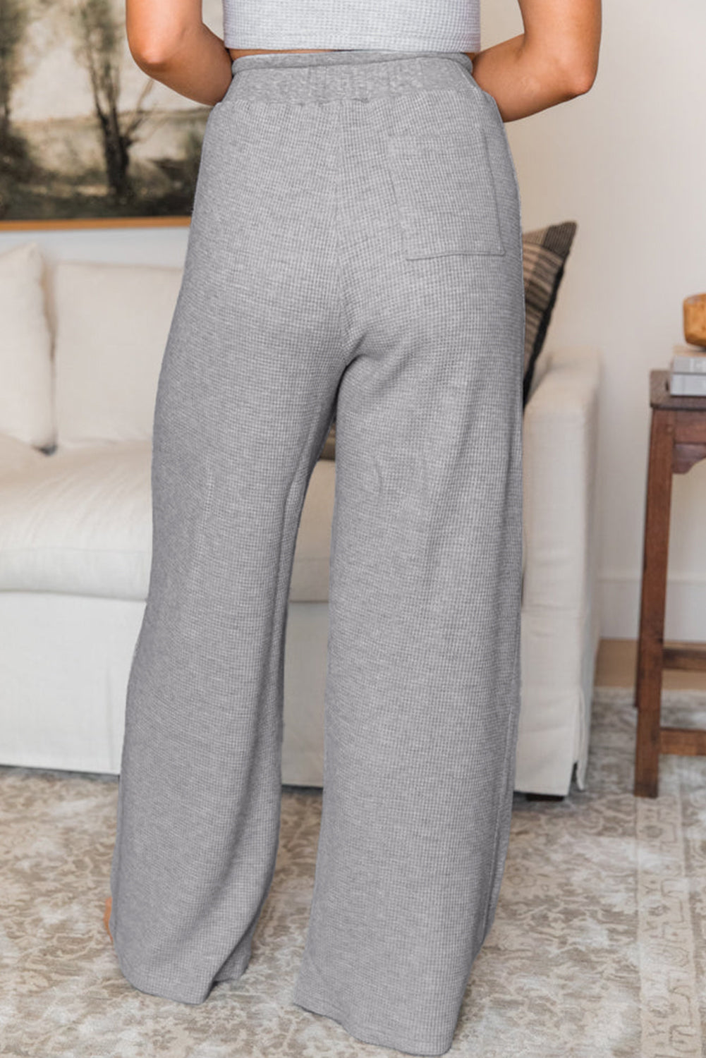 Gray Waffle Knit Wide Leg Lounge Pants