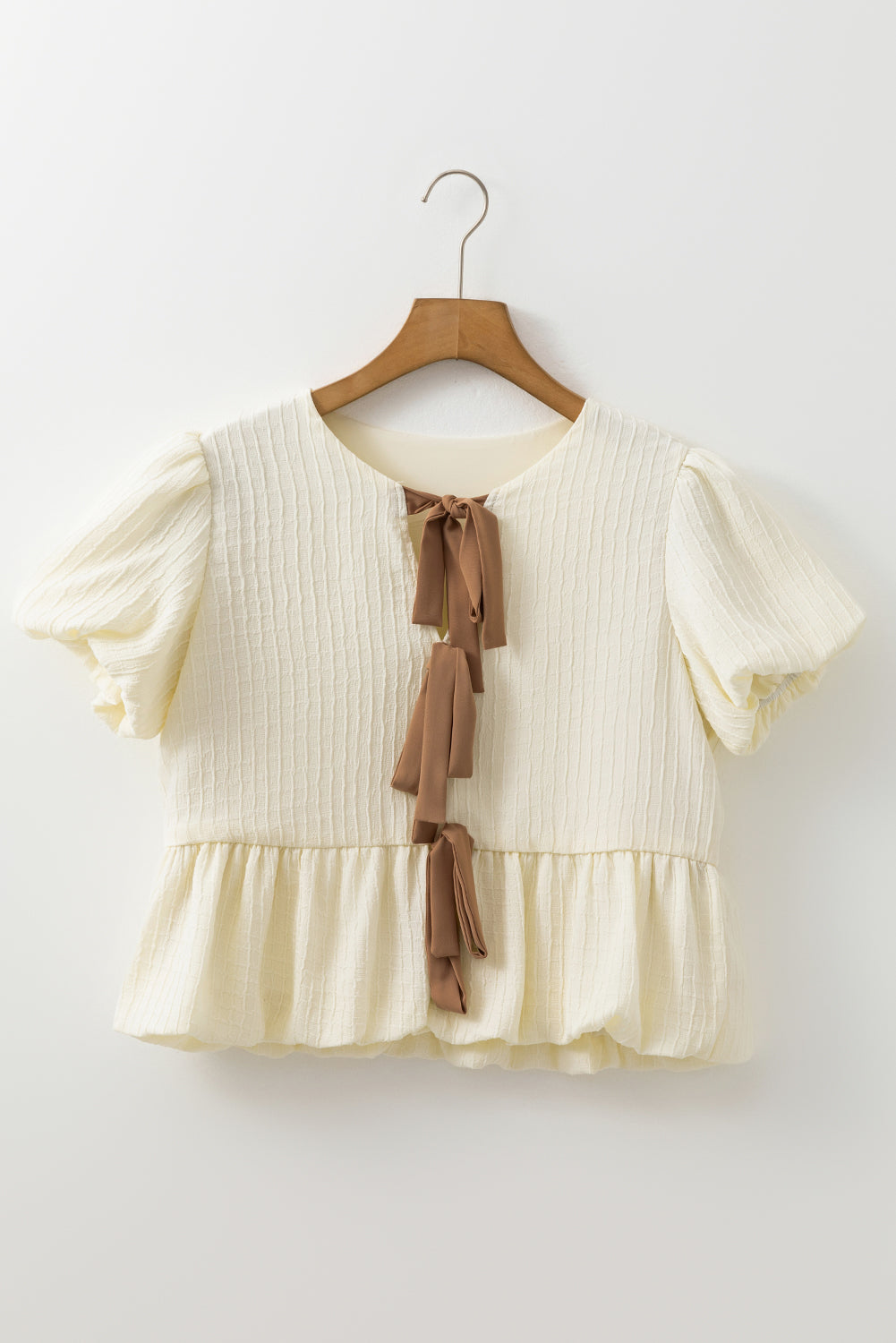 White Bow Tie Short Sleeve Blouse