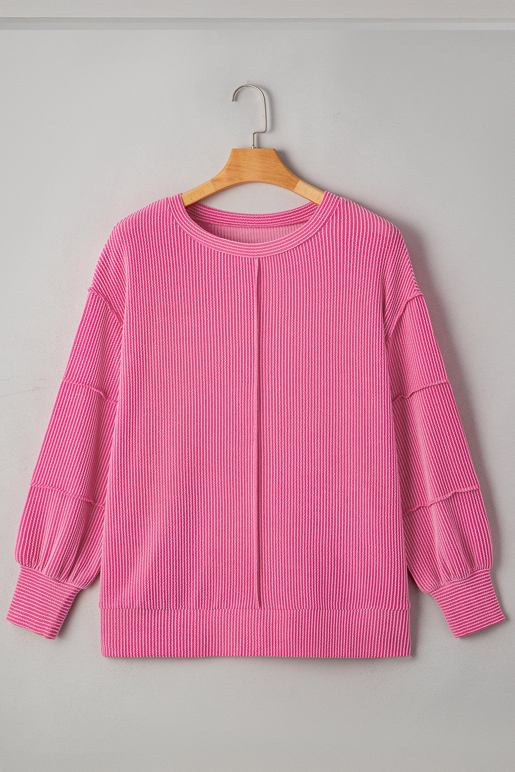 Pink Ribbed Exposed Seam Plus Size Long Sleeve Top