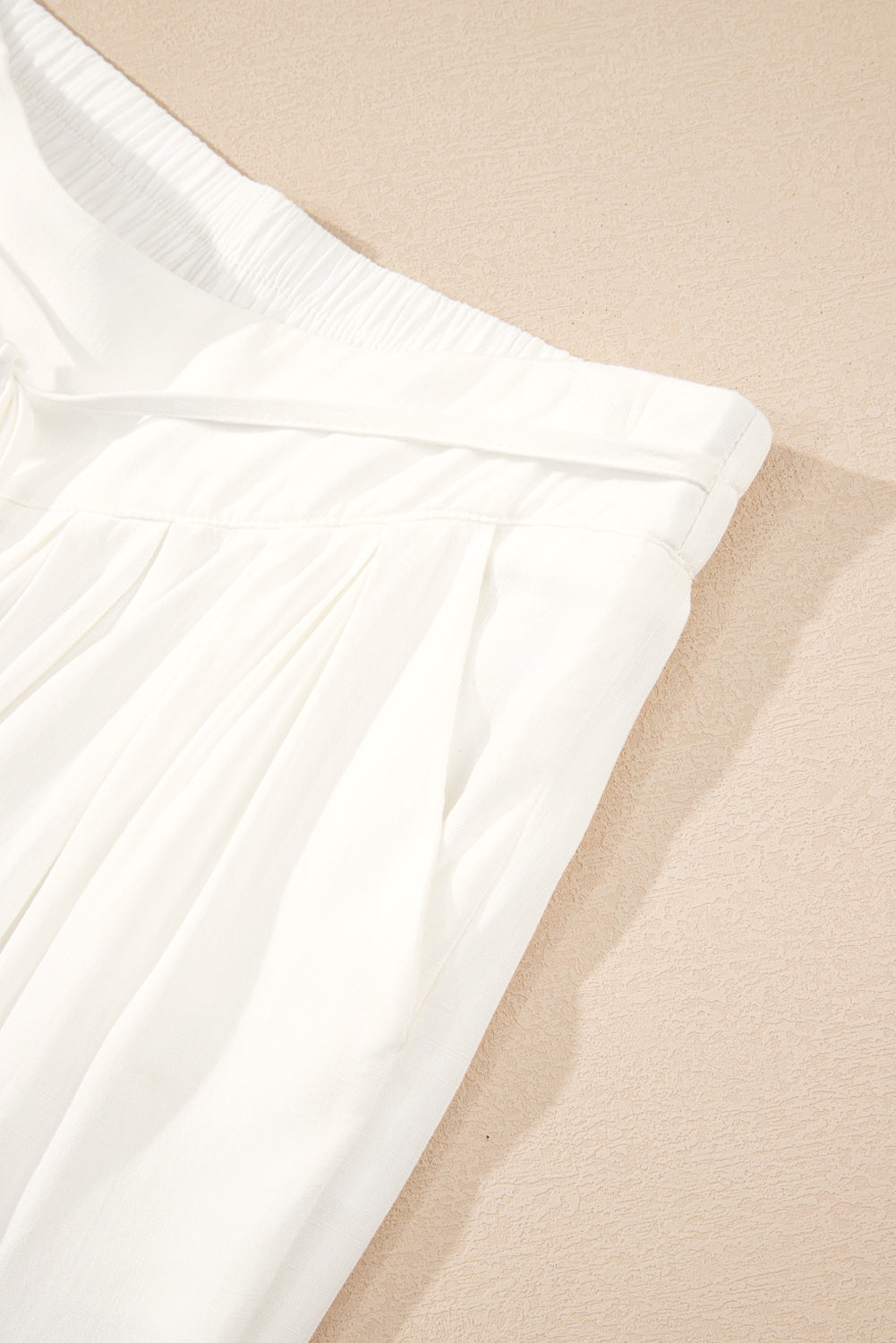 White Linen Drop Waist Pleated Wide Leg Pants
