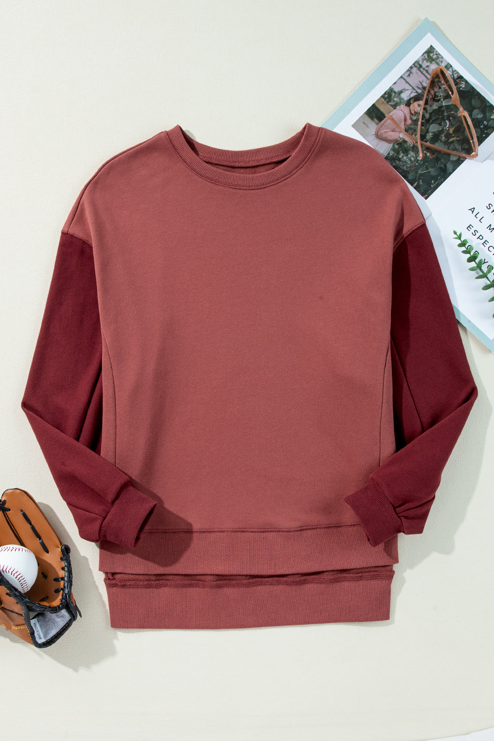 Mineral Red Patchwork Pullover Sweatshirt
