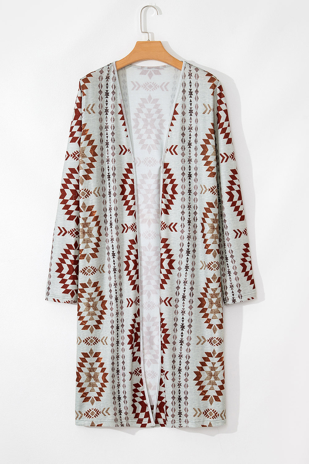 Brown Western Aztec Open Front Long Cardigan