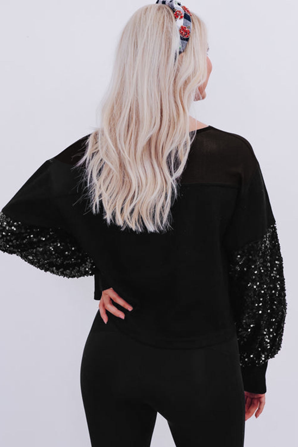 Black Sequin Sleeve Blouse