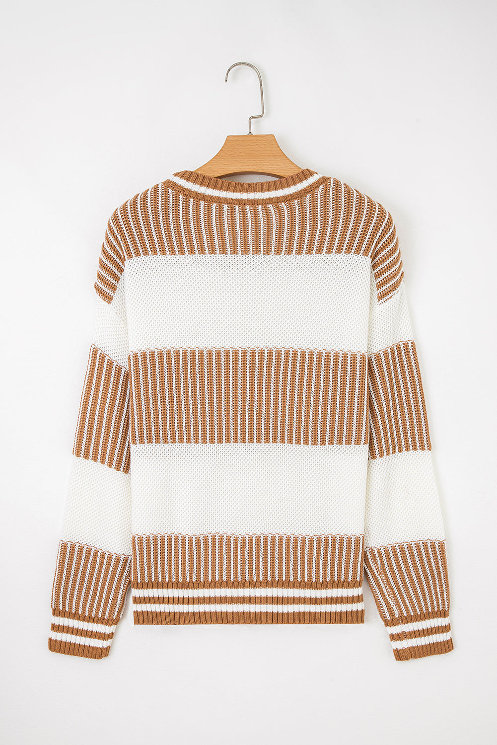 Khaki Two Tone Striped Loose Sweater