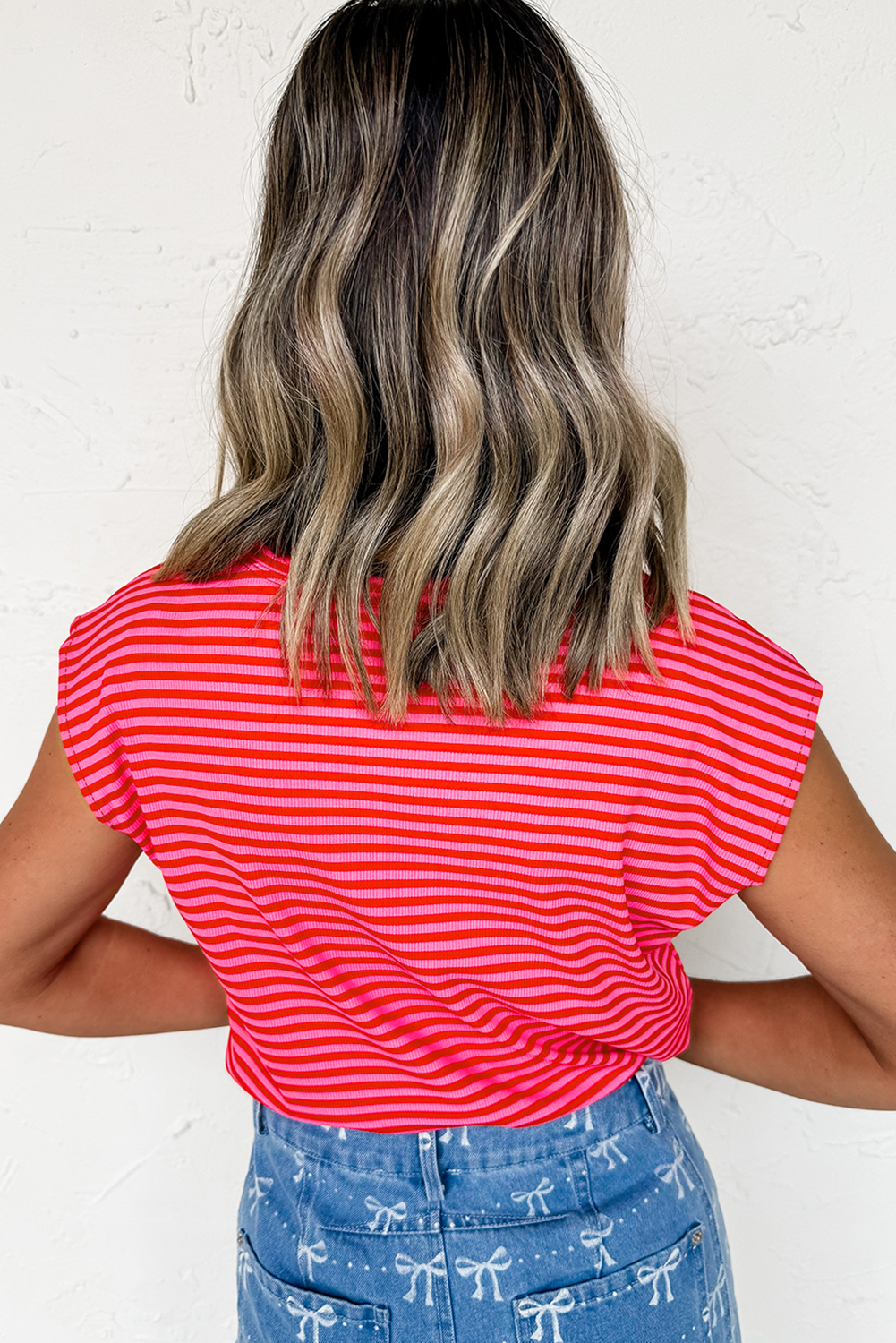 Red Stripe ‘MAMA’ Graphic Cap Sleeve T Shirt