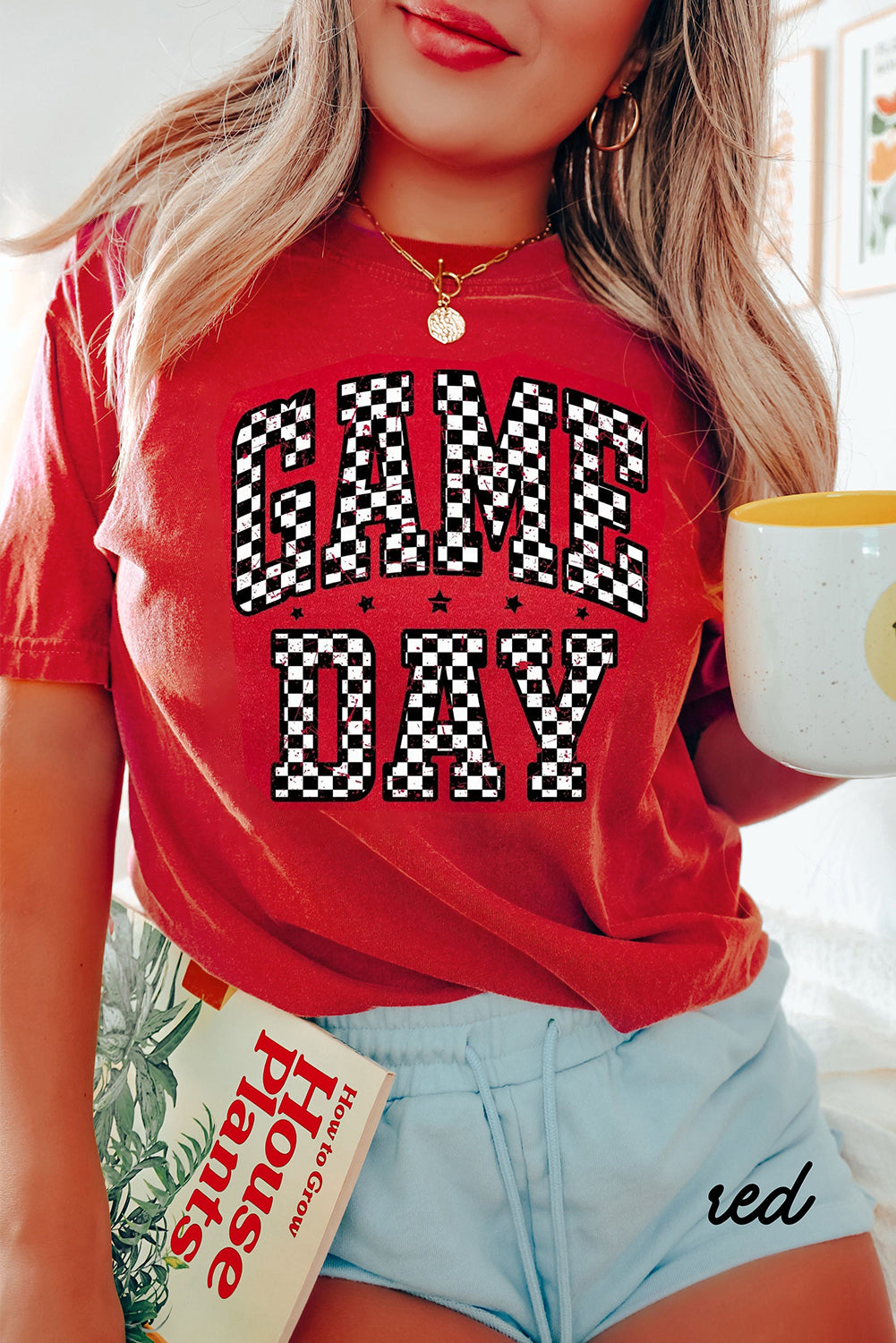 Red Checkered ‘Game Day’ T Shirt