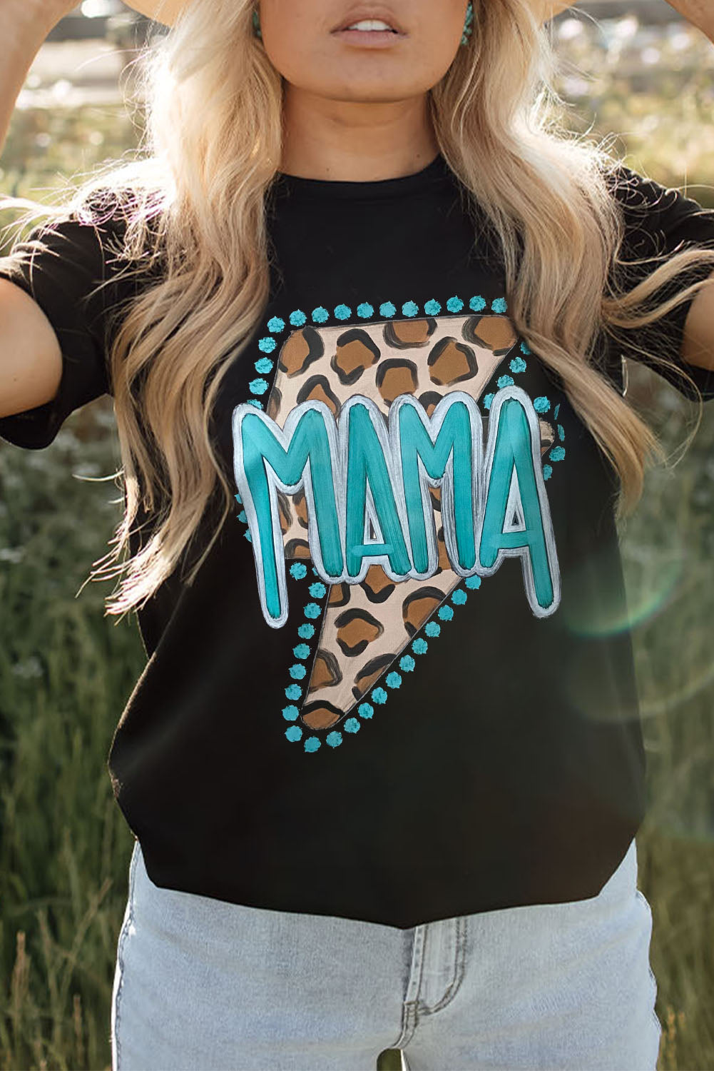 Black Western ‘MAMA’ Leopard Lightning Graphic Tee
