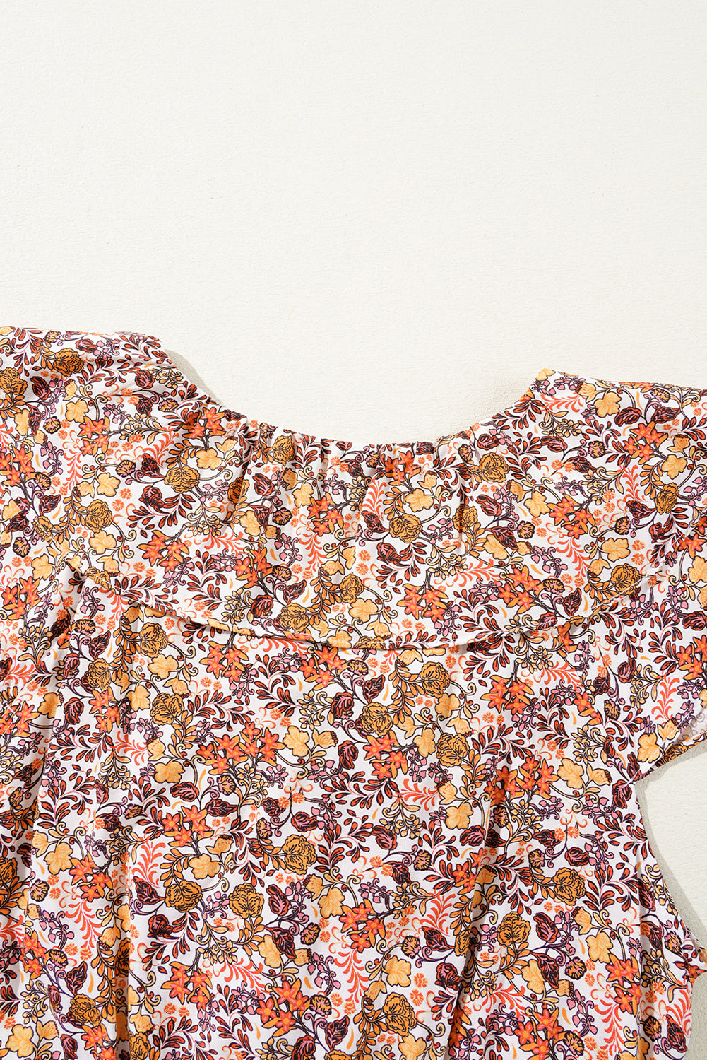 Orange Floral Print Knot Ruffled Sleeve Blouse