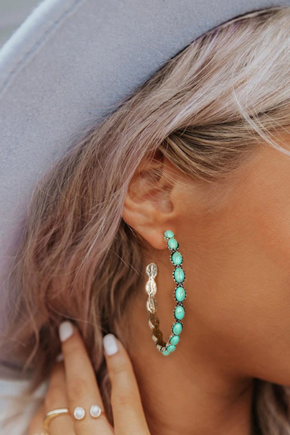 Turquoise Gem Retro Hoop Earrings