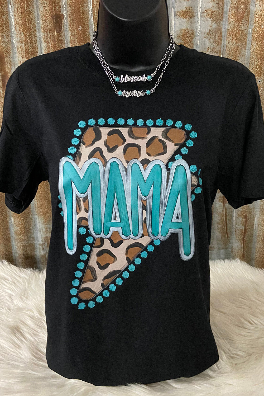Black Western ‘MAMA’ Leopard Lightning Graphic Tee