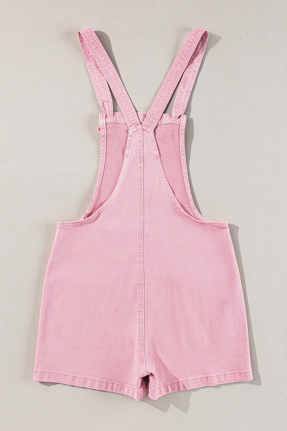 Pink Knot Straps Denim Romper with Pockets