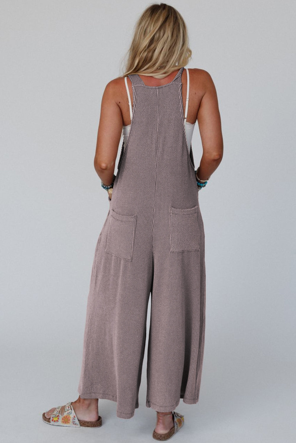 Dark Gray Corded Adjustable Strap Wide Leg Overall