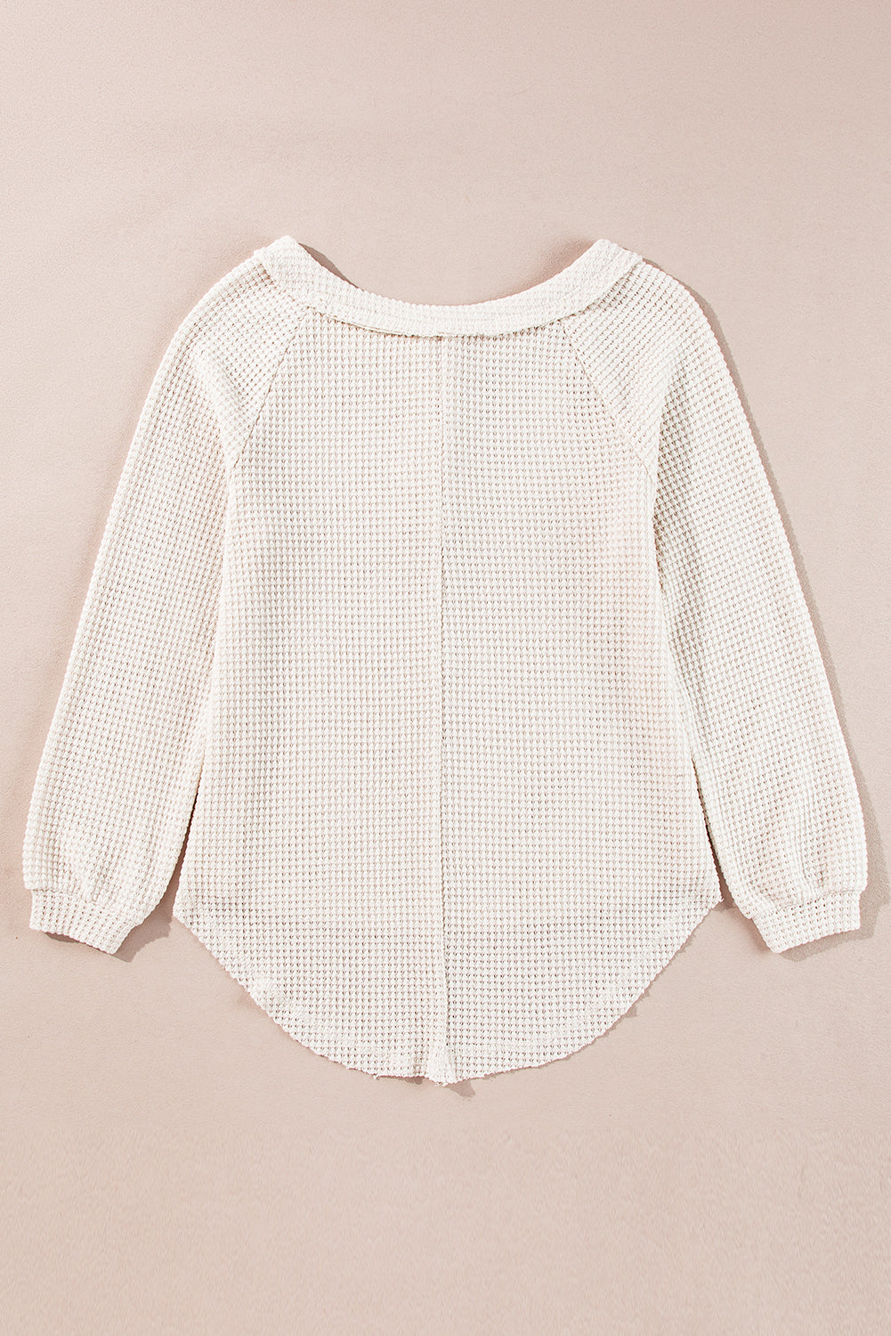 Cream Waffle Knit Buttoned Front Blouse