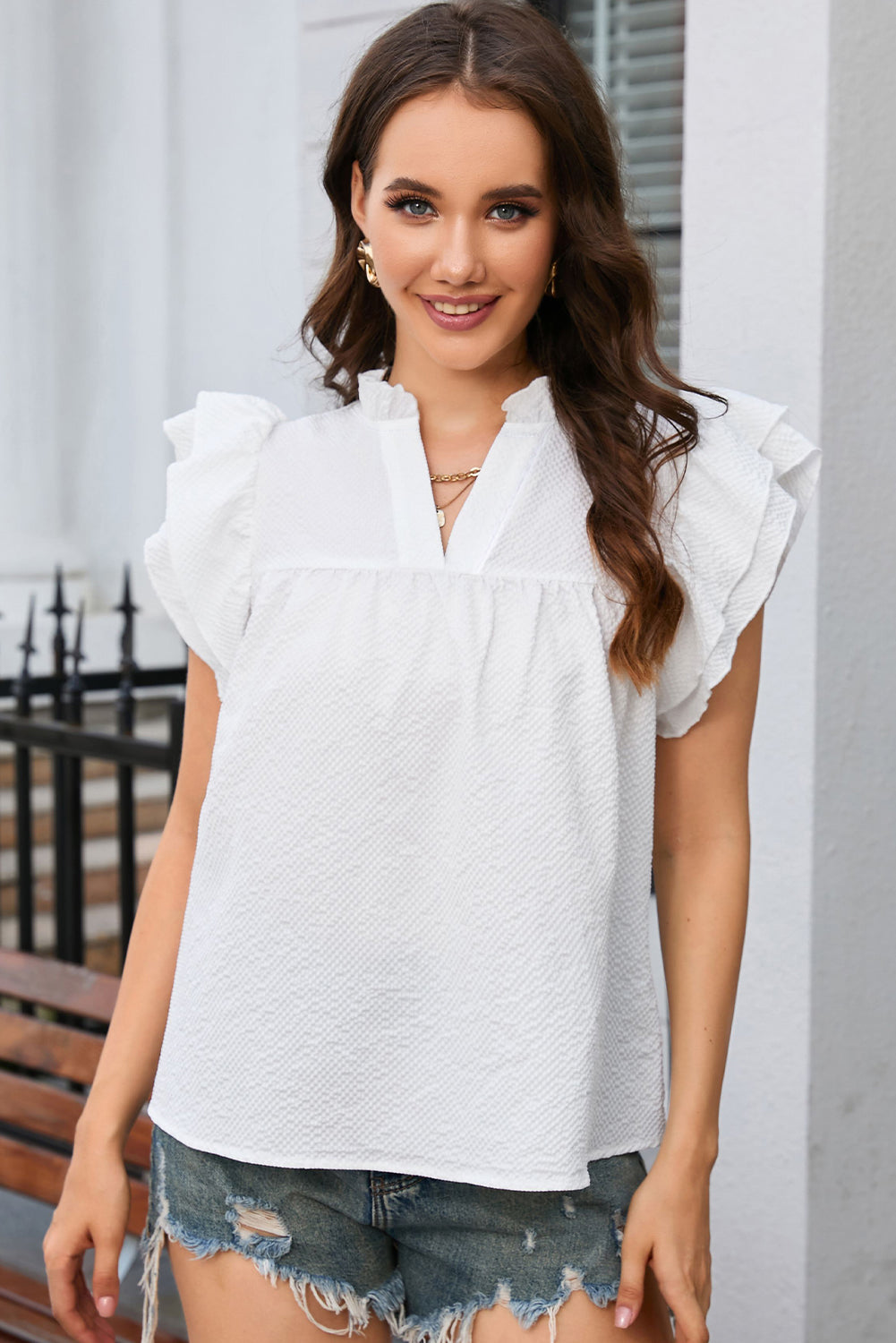 White Flutter Sleeve Top