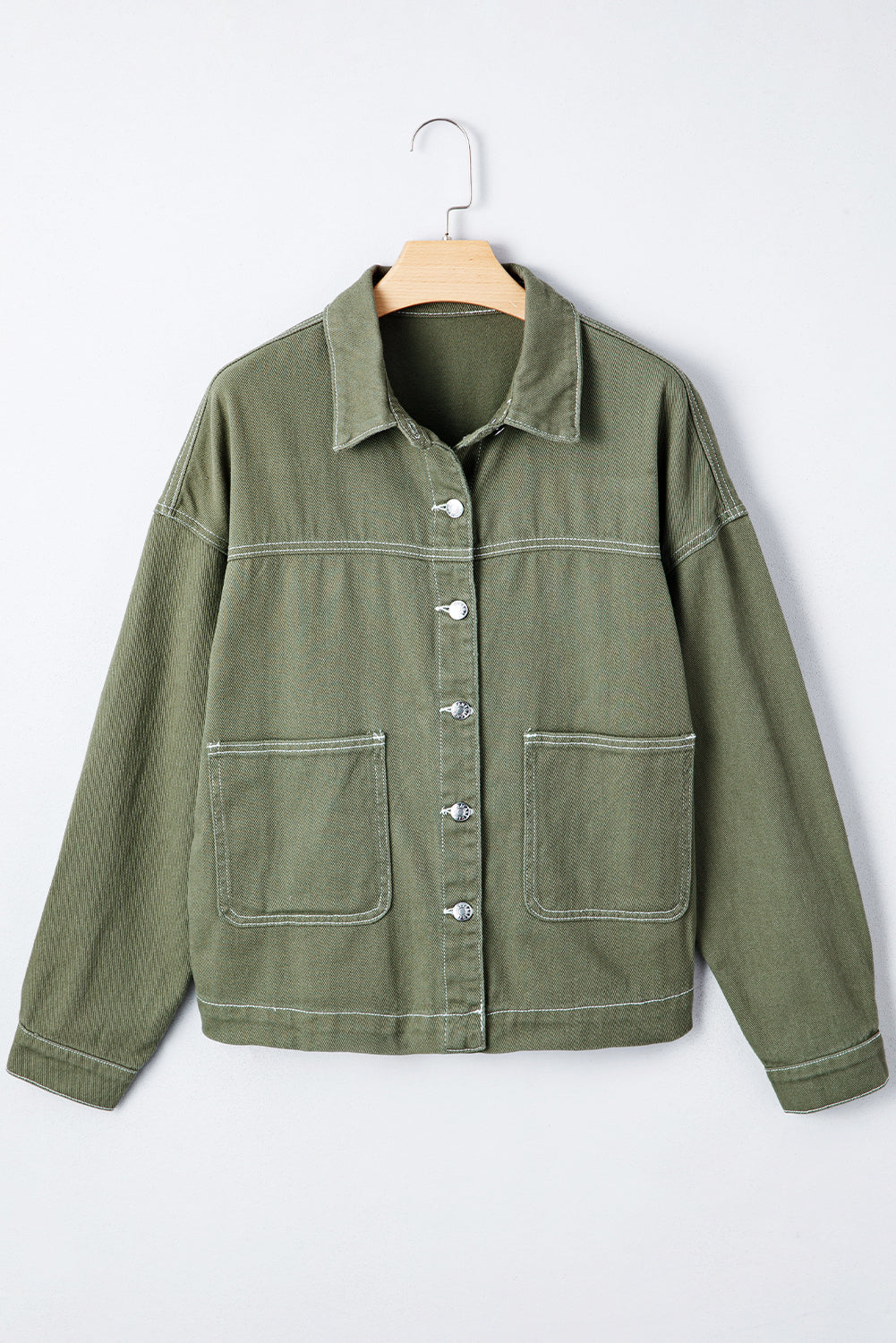 Faded Green Patched Boyfriend Denim Jacket
