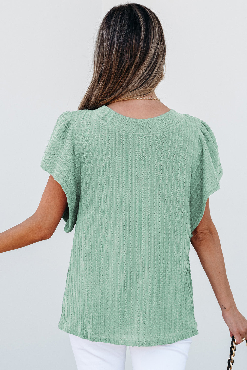 Jade Textured Flutter Sleeve Top