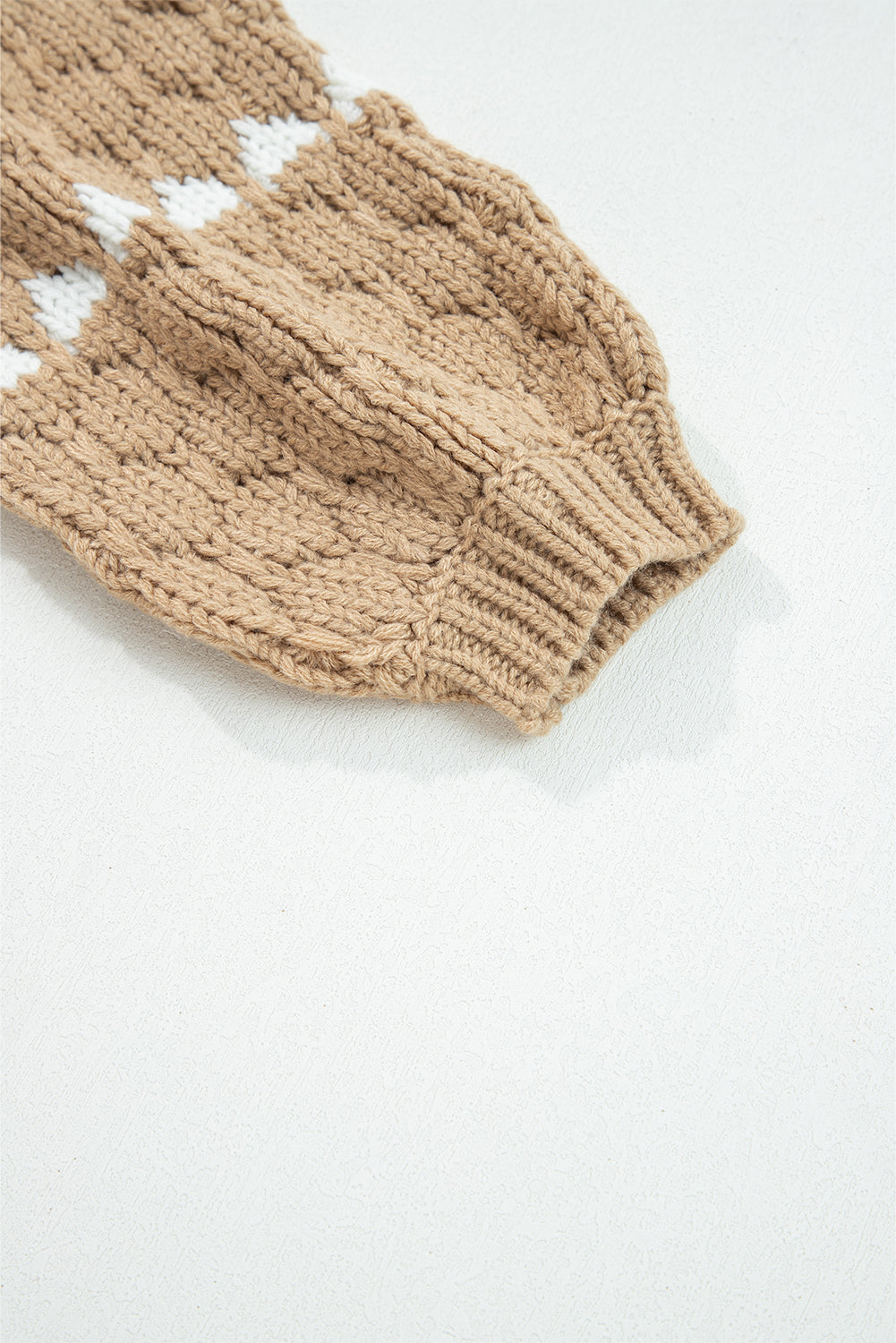 Khaki Textured Knit Puff Sleeve Baggy Sweater