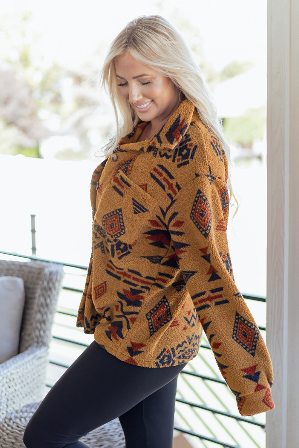 Brown Western Aztec Fleece Shacket