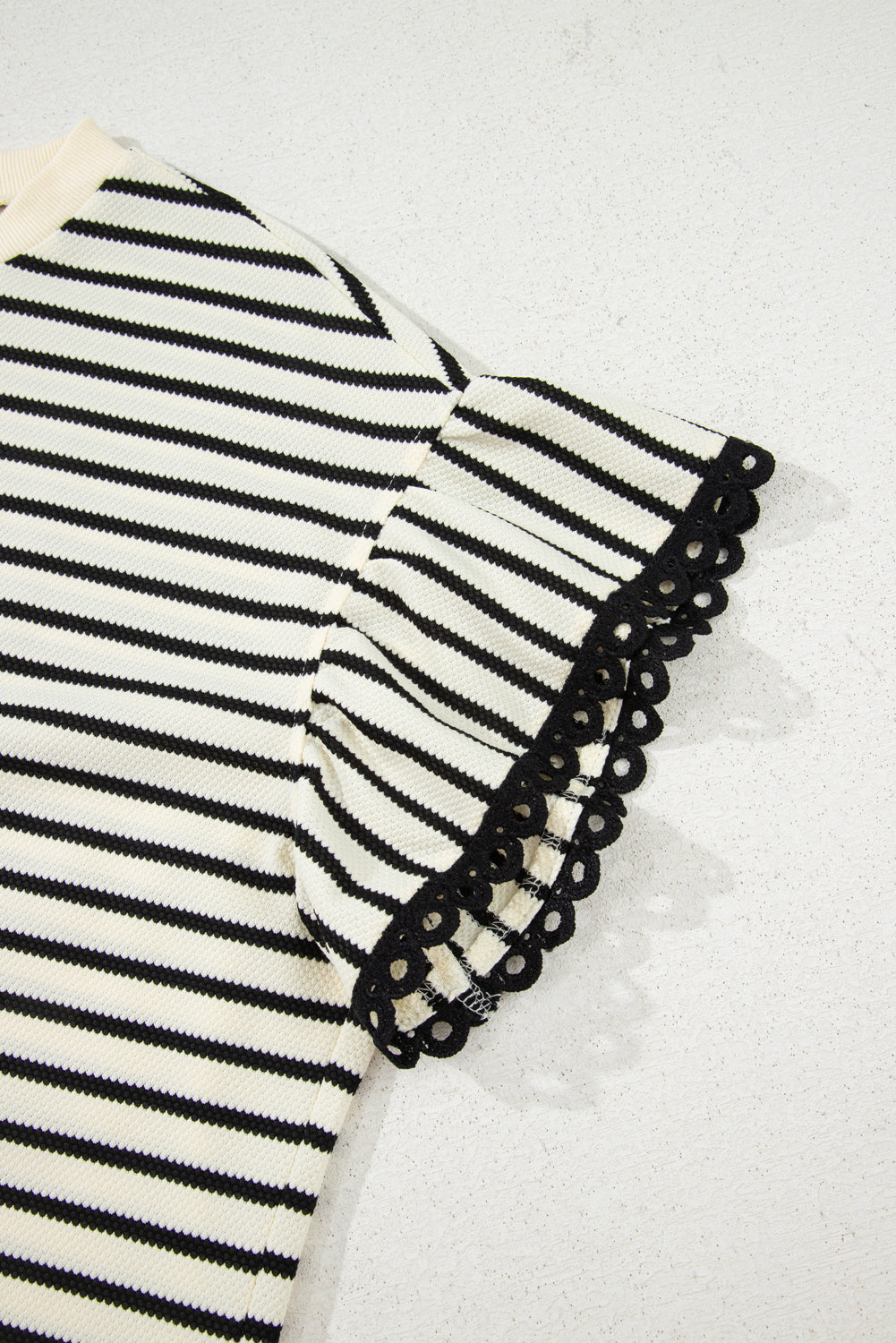 Black Stripe Trimmed Ruffled Short Sleeve Plus Size Top