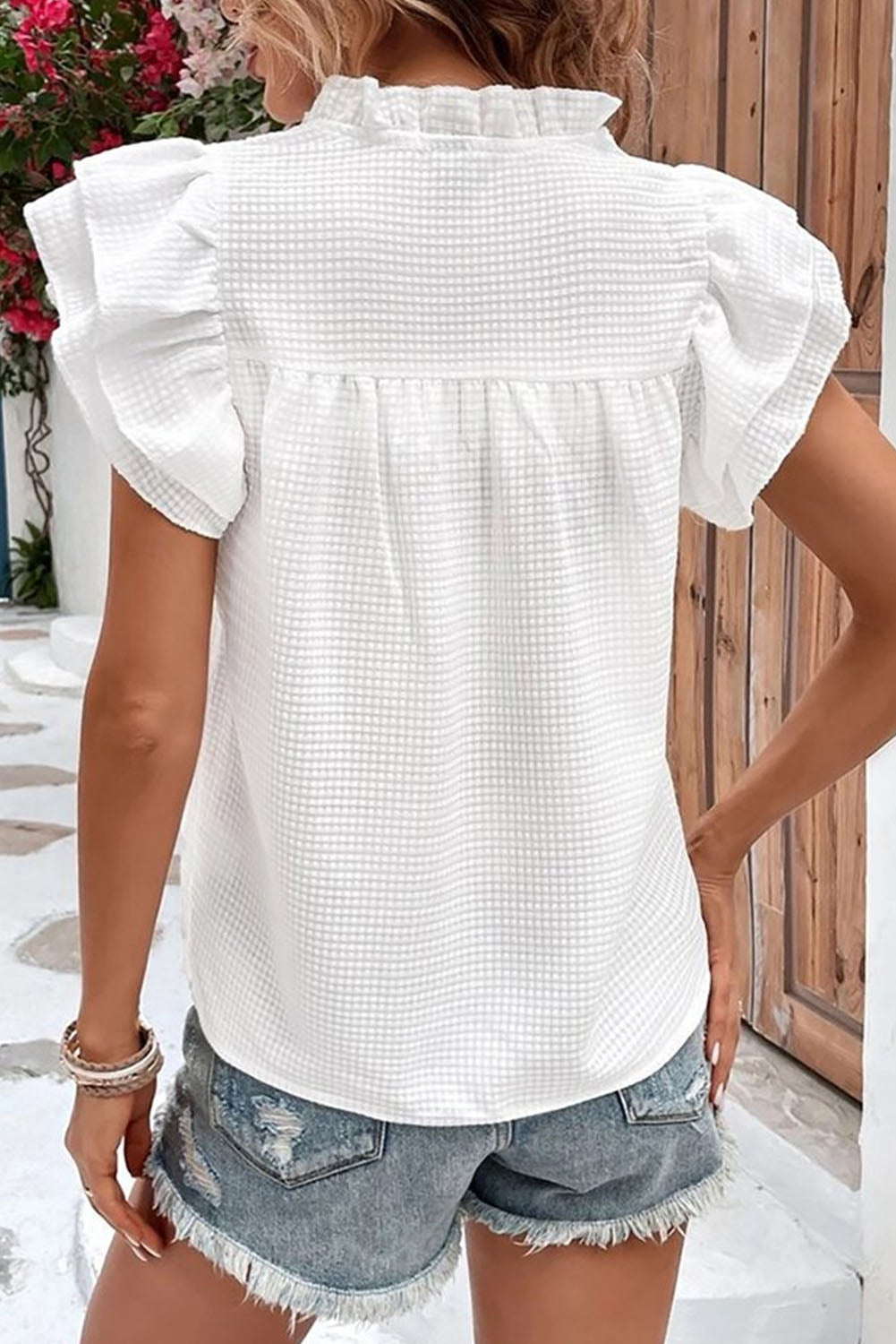 White Flutter Sleeve Top