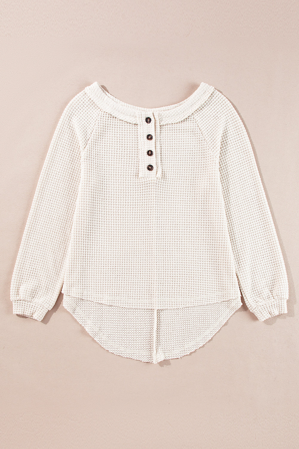 Cream Waffle Knit Buttoned Front Blouse