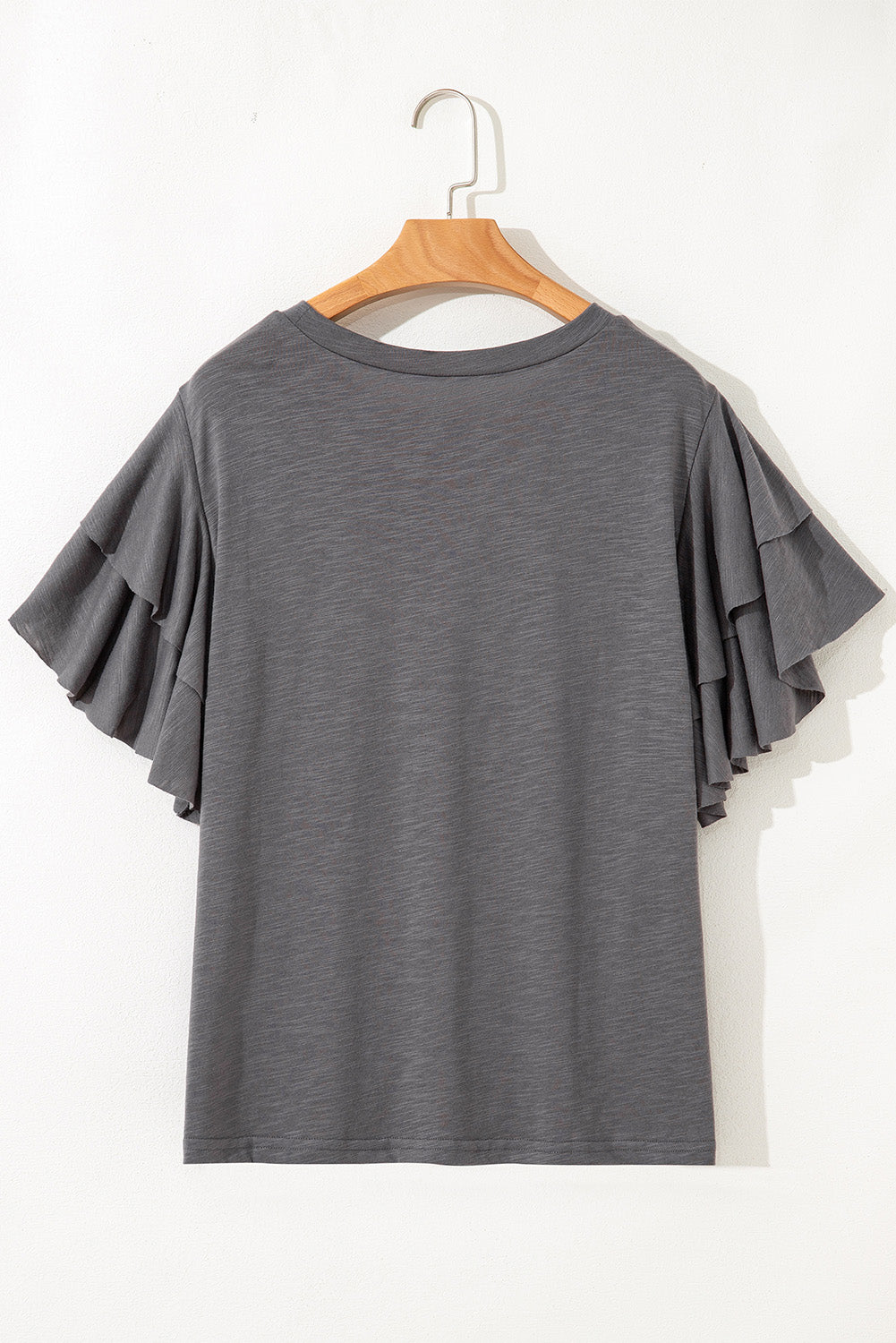 Dark Grey Ruffled Short Sleeve Plus Size Top