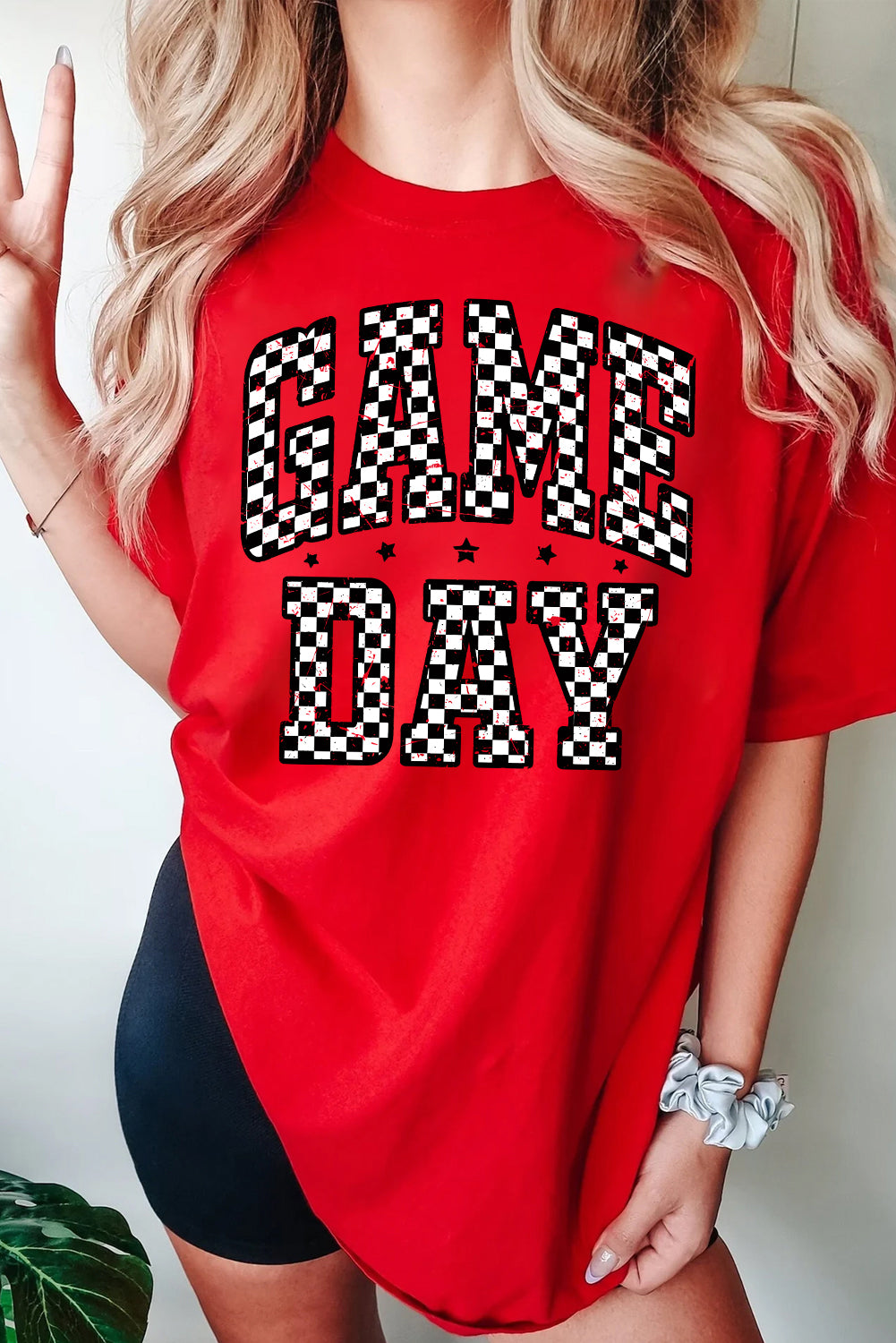 Red Checkered ‘Game Day’ T Shirt