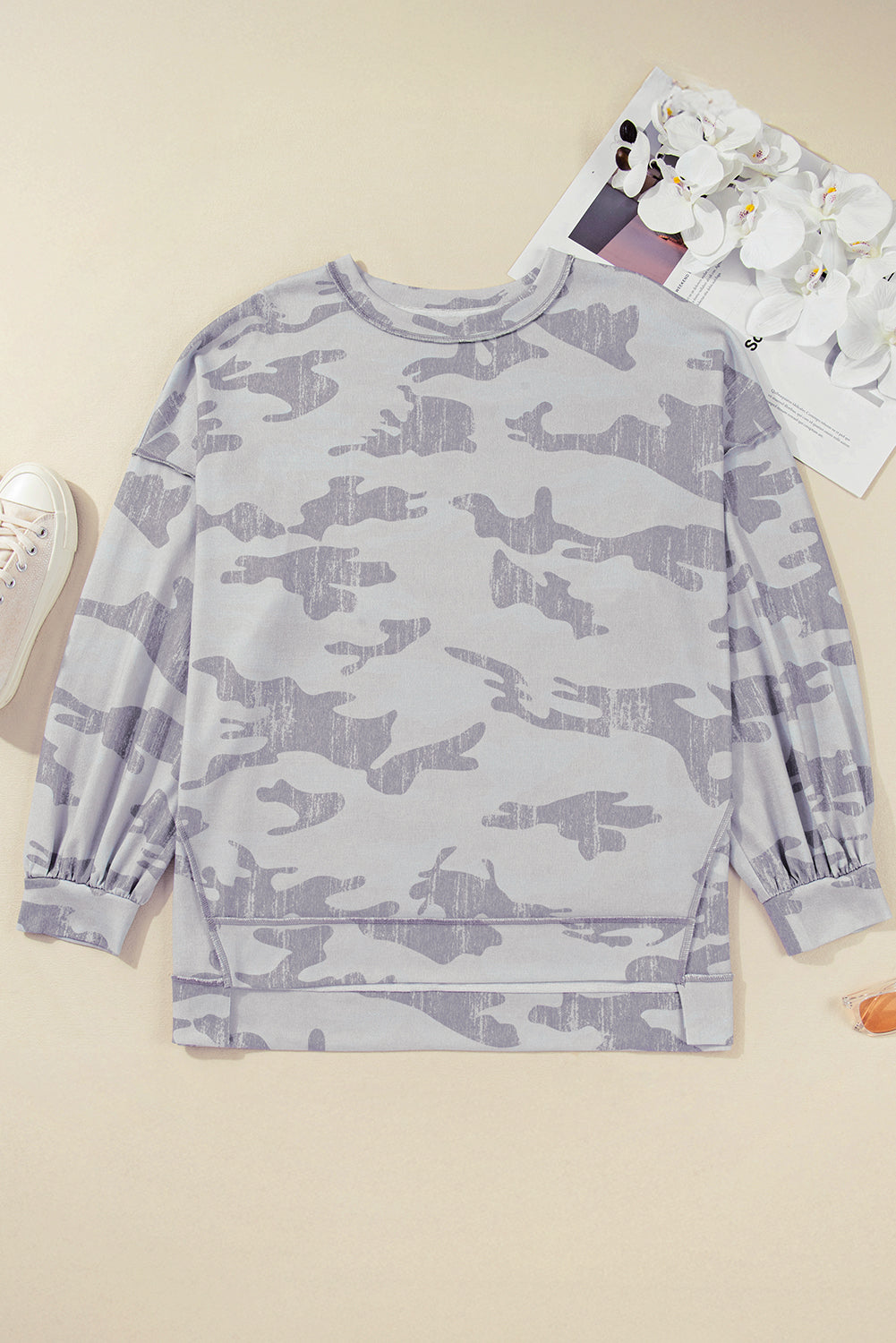 Camo Round Neck Plus Size Sweatshirt