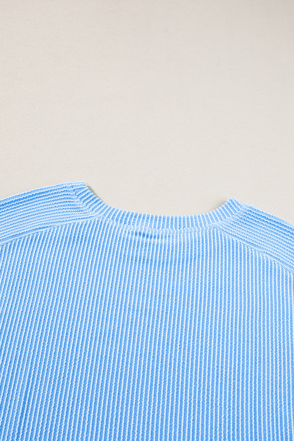 Light Blue Plus Size Ribbed Long Sleeve Top and Shorts Set